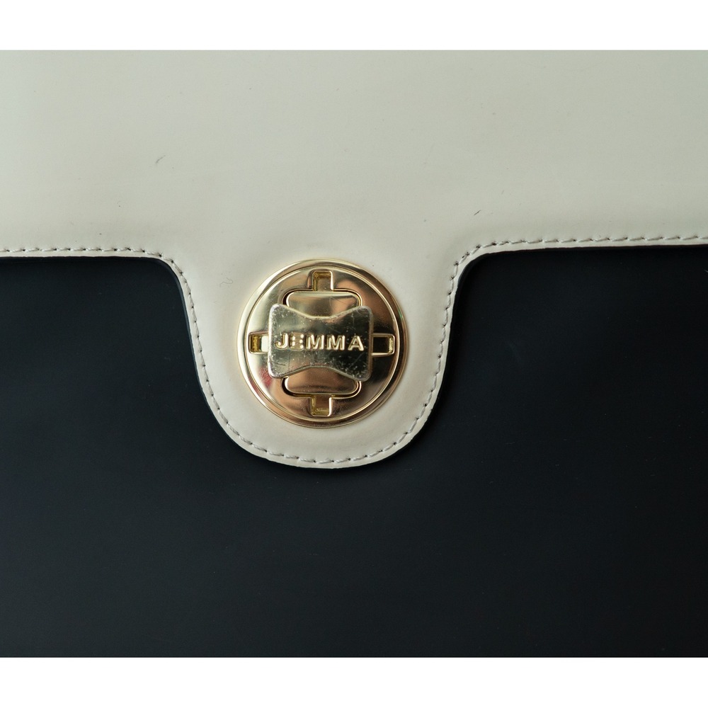 Jemma Womens Emma Work Bag Structured Colorblock Leather Satchel Black Cream - Picture 2 of 12